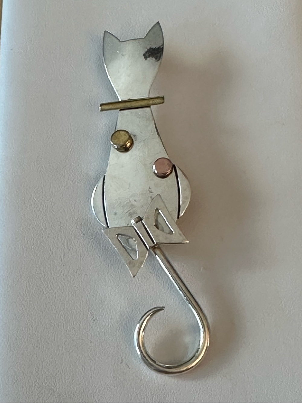 Sterling Silver cat brooch pin with dangling tail marked @EFS Mexico 12g 3” long